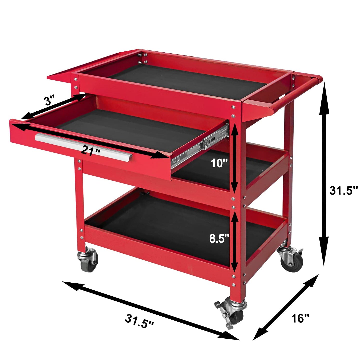 GSTANDARD APTB311R Torin Rolling Tool Cart with Drawer: 3 Layer Tool Oragnizer with Foam Pad and Heavy Duty Utility Cart with Four Swivel Casters, Red