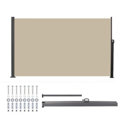 Retractable Side Awning Privacy Screen - 118” x 71” Outdoor Pull-Out Patio Divider, UV & Water-Resistant Sun Shade Canopy with Aluminum Frame for Balcony, Garden, Courtyard (Beige)