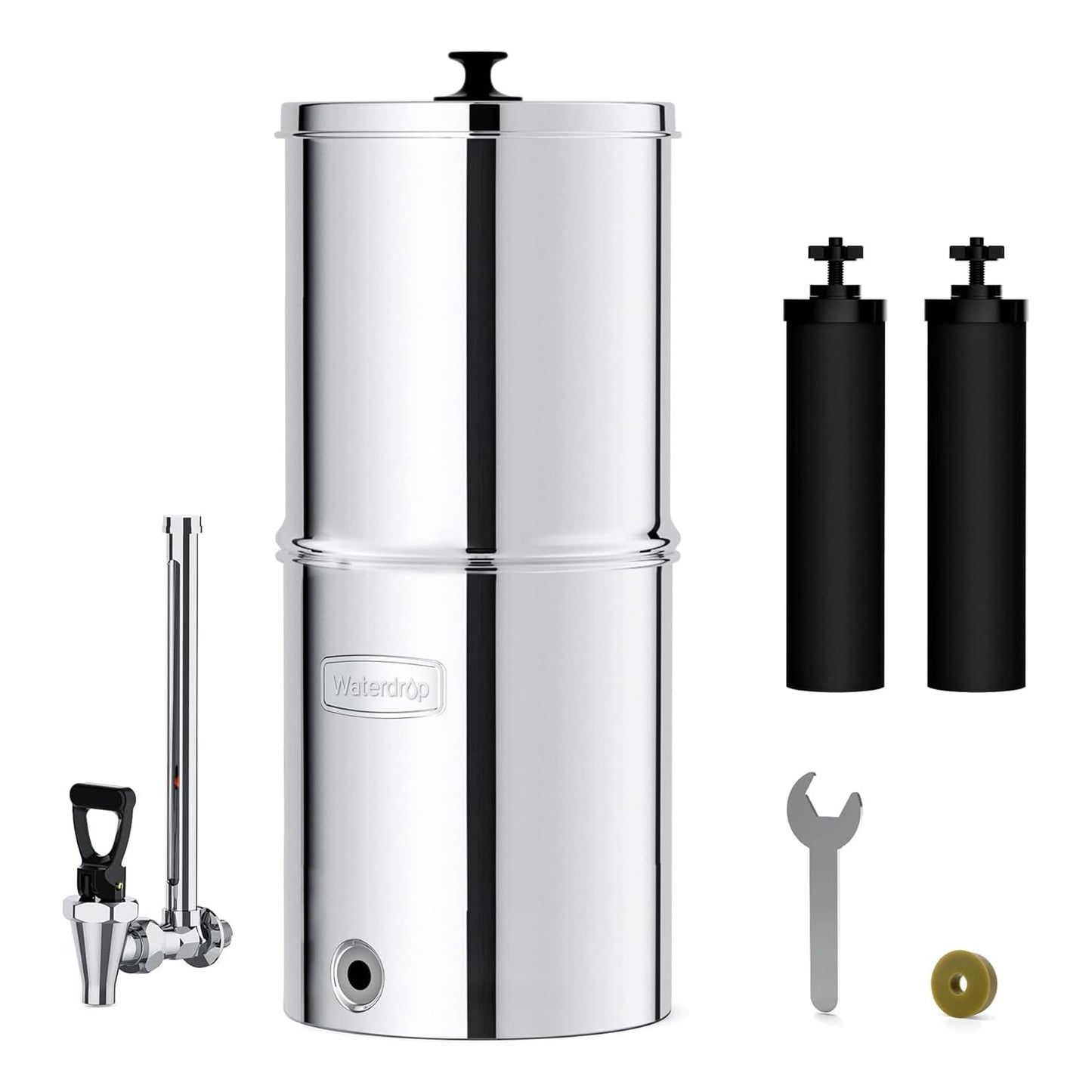 Waterdrop TK Gravity Water Filter System with Sight Glass Spigot, NSF/ANSI 42&372 Standard, PFAS, Chlorine and Lead Reduction, Stainless-Steel Water System for Home, Travel, Emergencies, 2.25G