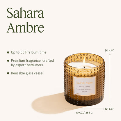 LA JOLIE MUSE Sahara Amber Scented Candles for Home | Non Toxic Natural Soy | Luxury Decorative Large Jar Candle | Gifts for Women & Men | Bergamot Musk | 55 Hrs