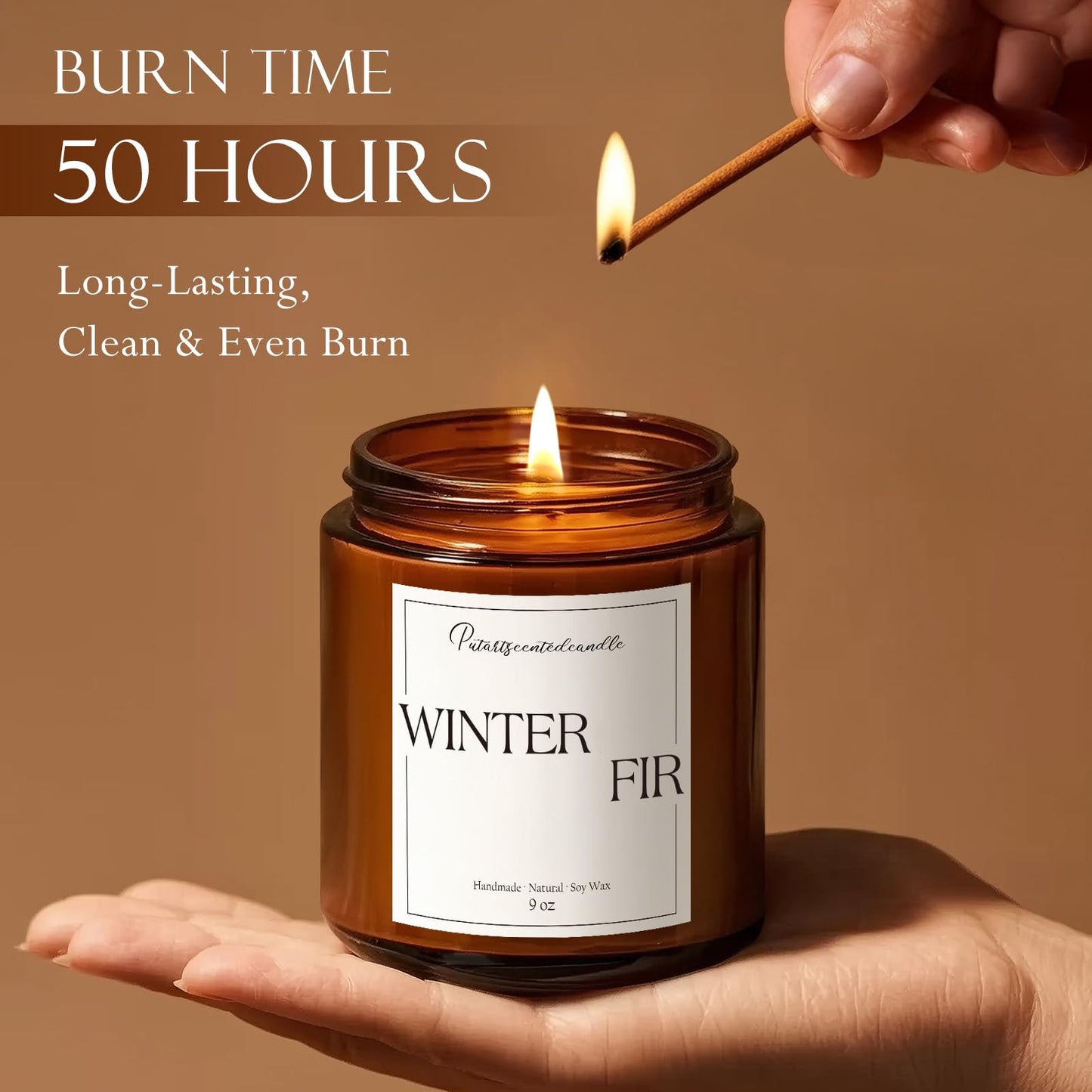 Putart Fir Scented Candles for Home, Natural Soy Wax Aromatherapy Non Toxic Winter Fir Candle Gifts for Women Men, Home Fragrance Decoration Glass Jar Candle for Meditation and Relaxation (9oz)