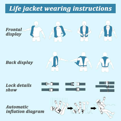 3-Pack 150N Unisex Automatic Life Jacket - Lightweight Inflatable Flotation Device with Reflective Patches, Whistle, Extra Tube - Suitable for Rowing, Boarding (Blue)