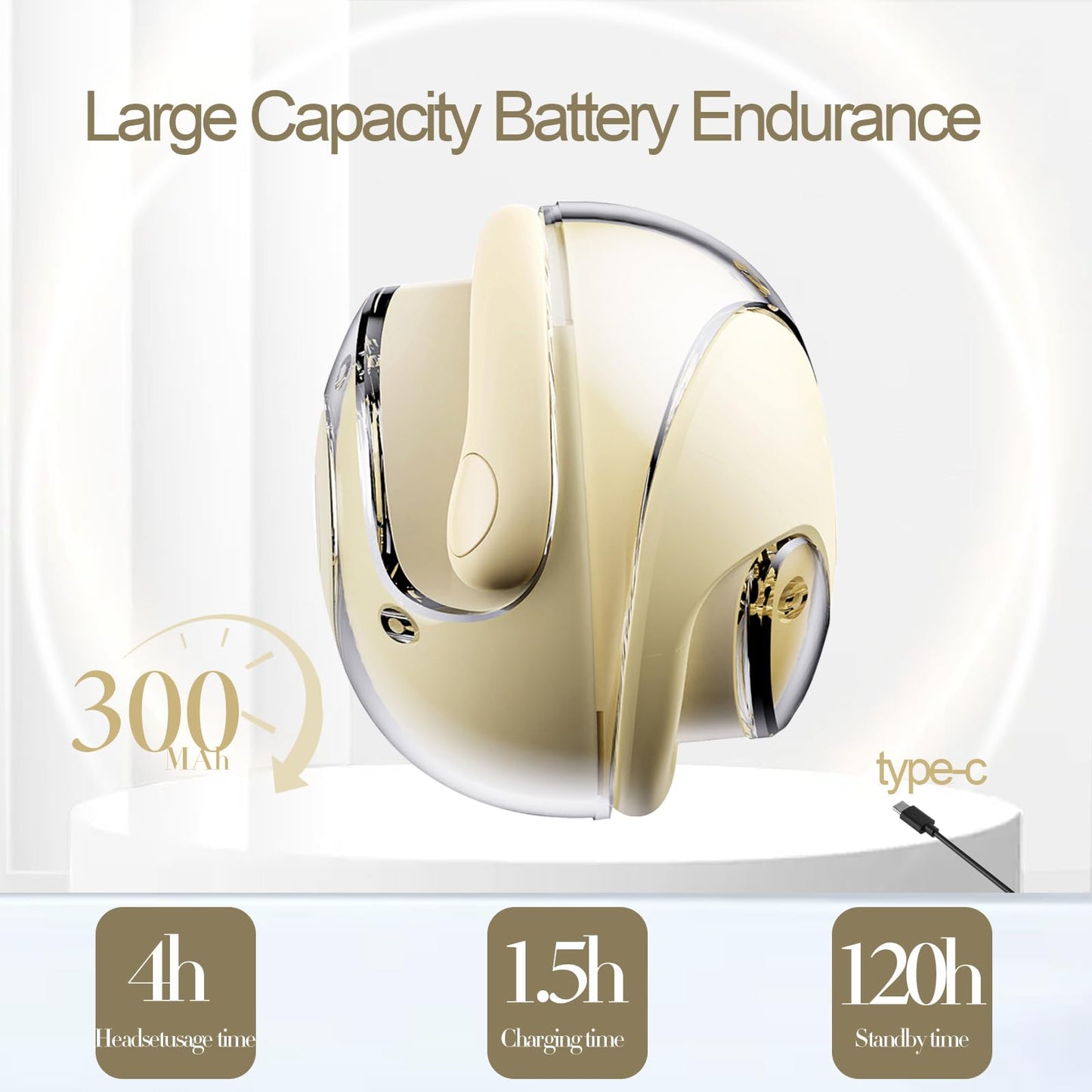 Open Ear Headphones Wireless Bluetooth 5.4, Air Conduction Wireless Bluetooth Earphone, OWS Hanging Earphones with Earhooks and Mic, Open Ear Earbuds IPX5 Waterproof for Sports Gaming Driving(Khaki)