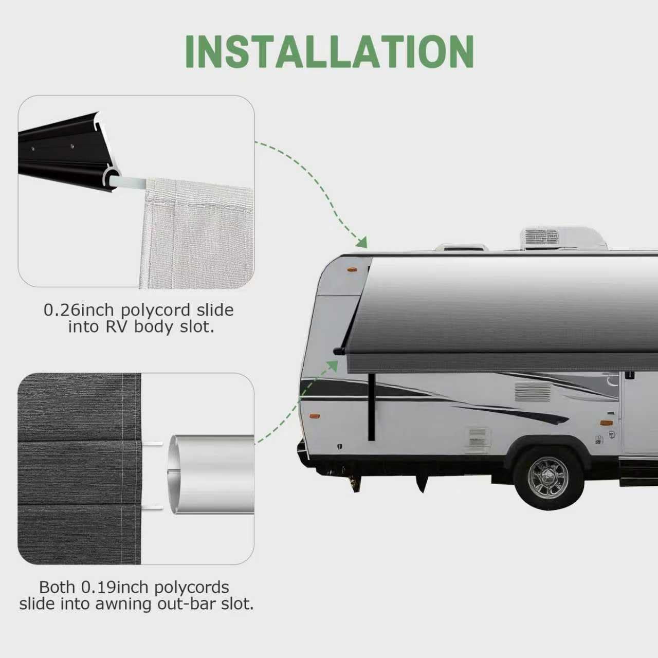 Dulepax RV Awning Fabric Replacement, 18.5oz Heavy-Duty Vinyl Camper Awning Fabric 19’2”, Awning for Camper with Pull Strap, UV-Resistant & Weatherproof RV Canopy for Trailers, Motorhome