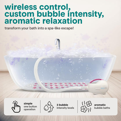 SereneLife Bubble Bath Mat - Portable Spa Bubble Bath Massager with Waterproof Bath Light & Pillow, Adjustable Bubble Intensity, Easy Button Control, Remote Control (Pink)