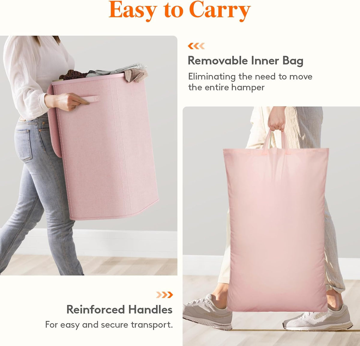 Lifewit 85L Large Laundry Basket - Foldable Hamper with Lid & Removable Bag - Pink