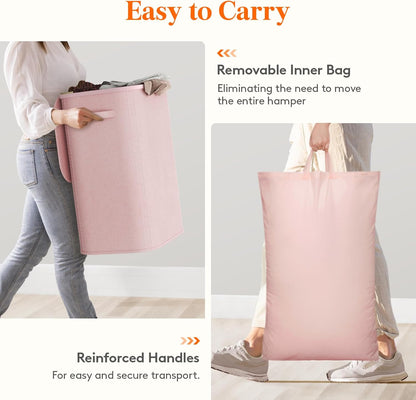 Lifewit 85L Large Laundry Basket - Foldable Hamper with Lid & Removable Bag - Pink