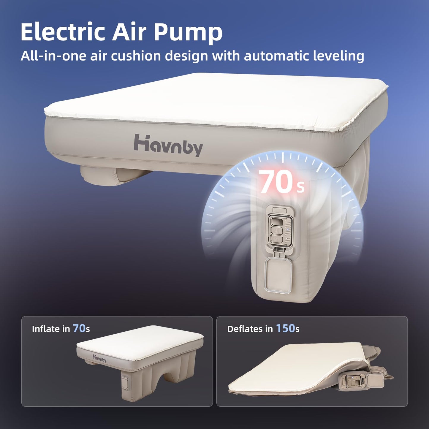 Havnby Truck Mattress, TPU Air Foam Camping Bed, Back Seat Inflatable SnugNest with Rechargeable Built-in Pump, Portable Travel Sleeping Mattress for Pickup Trucks
