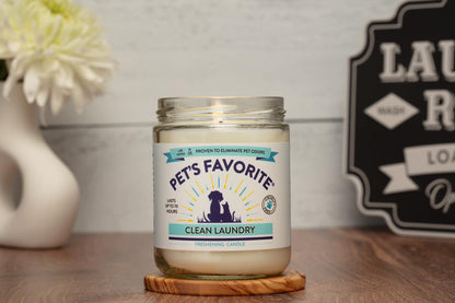 Pet's Favorite Plant Based Odor Candle for Home, Fresh Laundry Scent, Clean Burning Pet Friendly Air Freshener with a Natural Fiber Wick and 70 Hour Burn Time