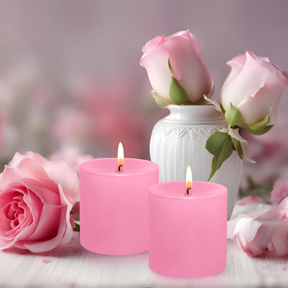 3 Pack Unscented Pink Pillar Candles, 40 Hour 3x3 Inch Dripless Tapered Fat Column Cylinder Candles for Valentine's Day Home Party Holidays