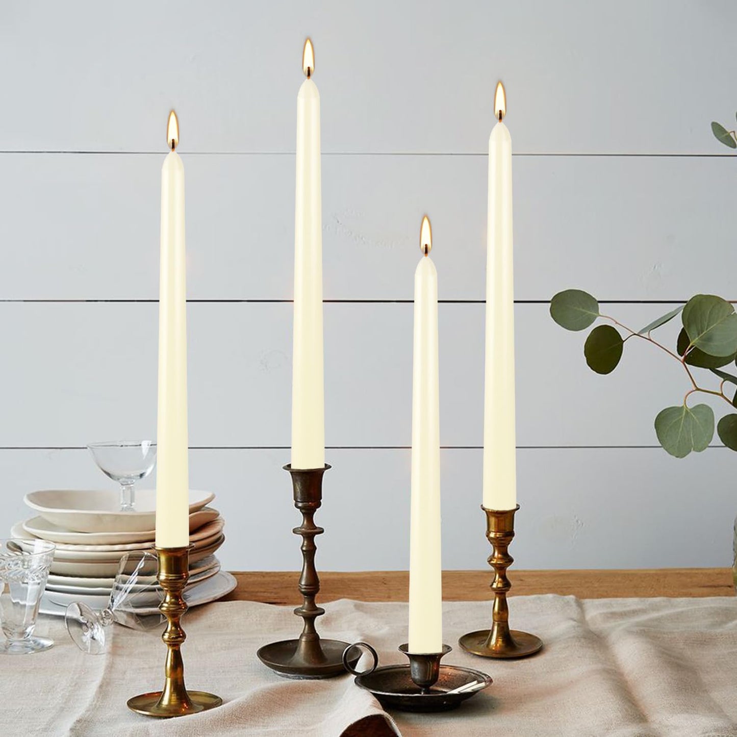 YOROXRG 36 Pack Ivory White Taper Candles, 7-8 Hours Burn Time, Unscented, Smokeless and Dripless, 0.8 x 10 Inch Dinner Candle Set for Household, Wedding, Party and Home Décor Candlesticks