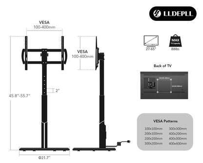 LLDEPLL Floor Mobile TV Stand with Power Outlet, Rolling TV Cart for 27-65 Inch OLED LED Monitors, 6 Levels of Height Adjustment, Ambient Lighting on The Bottom Wheels Holds up to 88lbs, 400x400mm