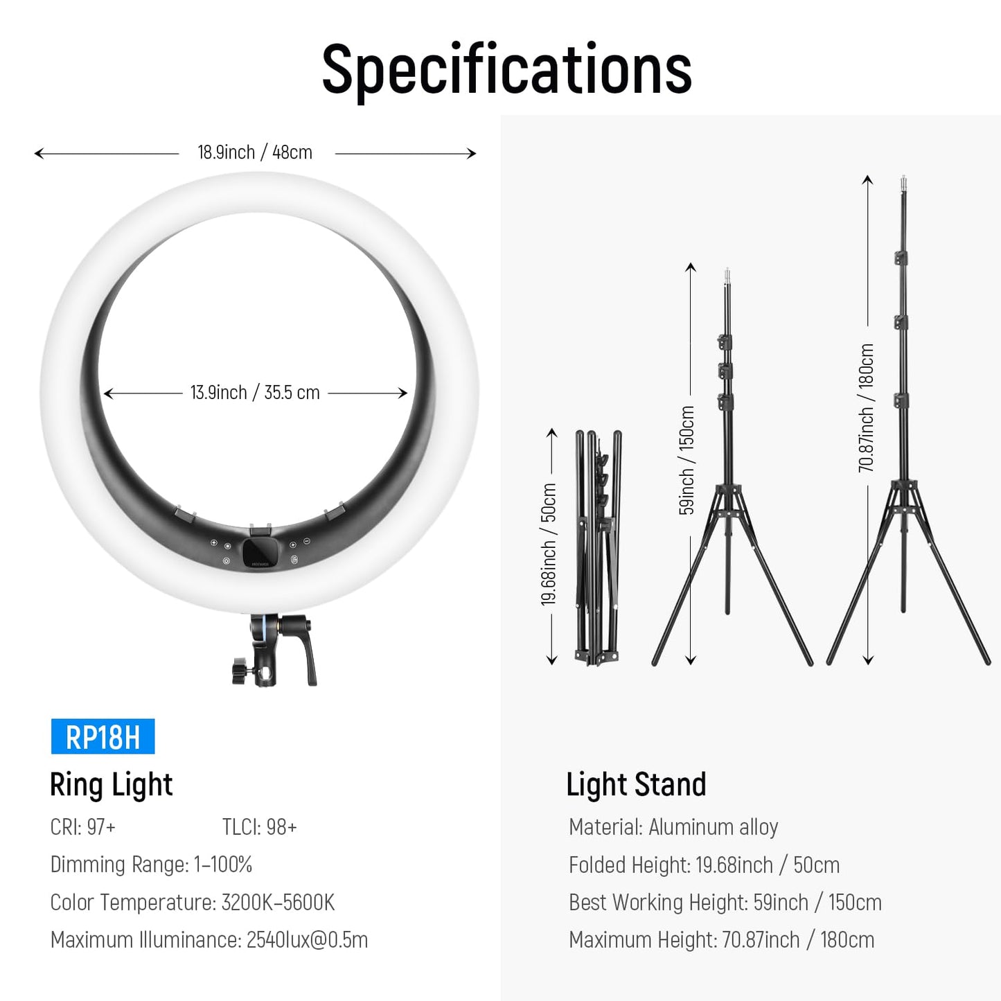 NEEWER Ring Light RP19H 19 Inch with Tripod Stand 3 Phone Holders Compatible with iPhone, Upgraded 2.4G Touch Control Ringlight for Video Recording Streaming Home Office Zoom Selfie Makeup Lighting