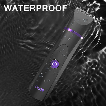 OLOV Electric Body Hair Trimmer - Groin Trimmer for Men - Bikini Trimmer Women - Wet/Dry Shaver Groomer, Replaceable Ceramic Blade Heads, USB Recharge Dock, Waterproof Hygiene Razor,Black