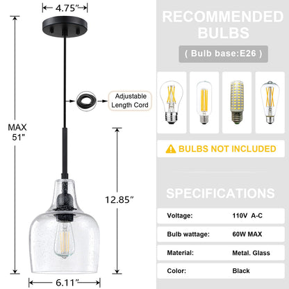 Dolaimy House 1 Light Indoor Pendant Light, 6.1in Clear Seeded Glass, Oil Rubbed Bronze, 3 Pack, Model X216CD102