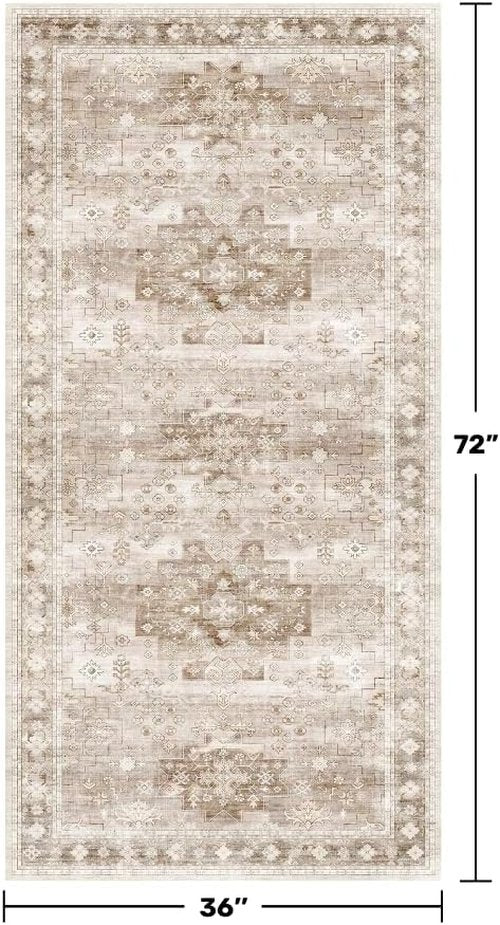 Farmhouse Large Entryway Rug by Washable | Non-Slip, Stain Resistant | 3x6 Beige/Latte for Kitchen & Bedroom