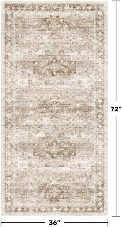 Farmhouse Large Entryway Rug by Washable | Non-Slip, Stain Resistant | 3x6 Beige/Latte for Kitchen & Bedroom