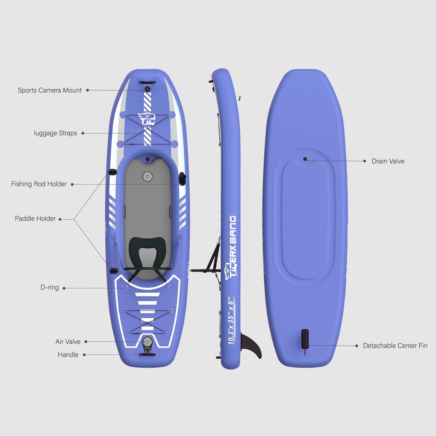 TIGERXBANG 10.2'x35''x8'' Inflatable Kayak with Detachable Seat, SUP-Kayak Set Includes Hand Pump/Aluminum Oar/Backpack, Inflatable Boat for Adults/Youth | for Fishing, Touring-Purple