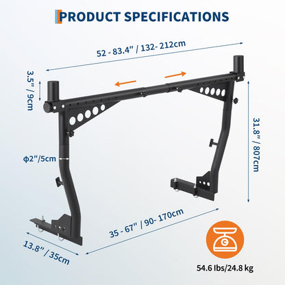 Adjustable Steel Truck Ladder Rack, 1000 Lbs Capacity, 52"-82" Crossbar, Universal Pickup Bed Rack for Kayak, Lumber, Ladder, Tent, Surfboard – No Drilling Required