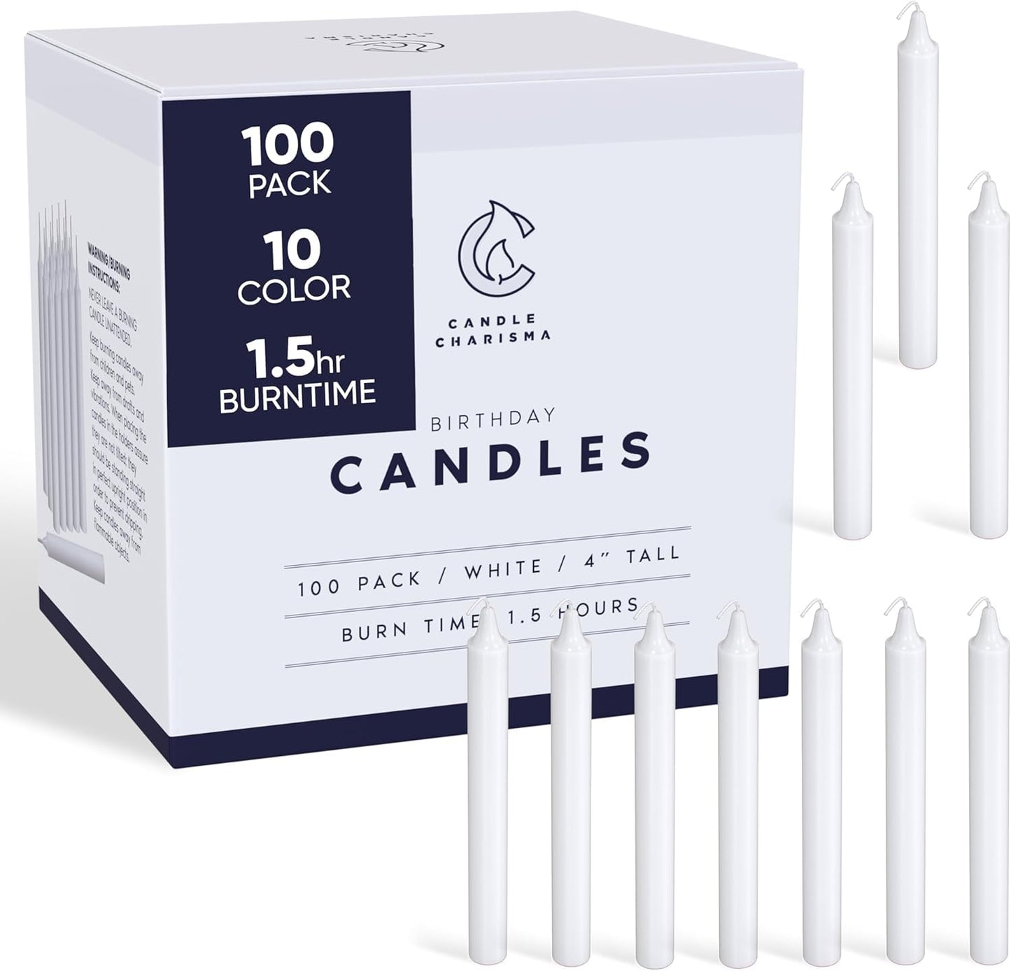 Candle Charisma 100 White Spell Candles - 4" Unscented Paraffin Chime Candles, Smokeless & Dripless, Colored Candles, 1.5 Hours Burn Time 0.4" Thick Taper Candles for Rituals,Birthdays and Parties