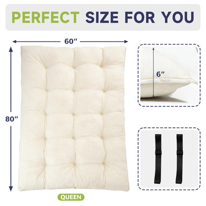 KOSRLY 6" Futon Mattress Full Size, Tufted Futons Sofa Couch Bed with Twisted Rope Design Edging,Versatile Floor Mattress for Adults，Shredded Foam Filling (Frame Not Included Beige, Queen)