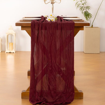 Socomi Burgundy Red Summer Table Runner Cheesecloth Boho Rustic Gauze 120 inch 10FT Cheese Cloth Sheer Runner for Wedding Party Baby Shower Birthday Home Decor Holiday Decorations
