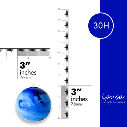 LPUSA Tie-dye Bule Rustic Ball 3 Inch Round Candles - Unscented, Ideal for Weddings, Holidays & Home Decor - Set of 3 Paraffin Sphere Candles