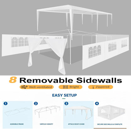 HOTEEL 10x30 FT Party Tent Outdoor Canopy Tents for Parties with 8 Removable Sidewalls, Carpas para Fiestas Waterproof for Gazebo Large Backyard Shelter Patio Wedding Event Tent BBQ White