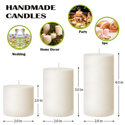 Ivory Unscented Pillar Candles 3-Pack – Dripless & Smokeless, Long-Burning Thick Candles (2",3",4" Heights) for Weddings, Home Decor & Serene Ambiance
