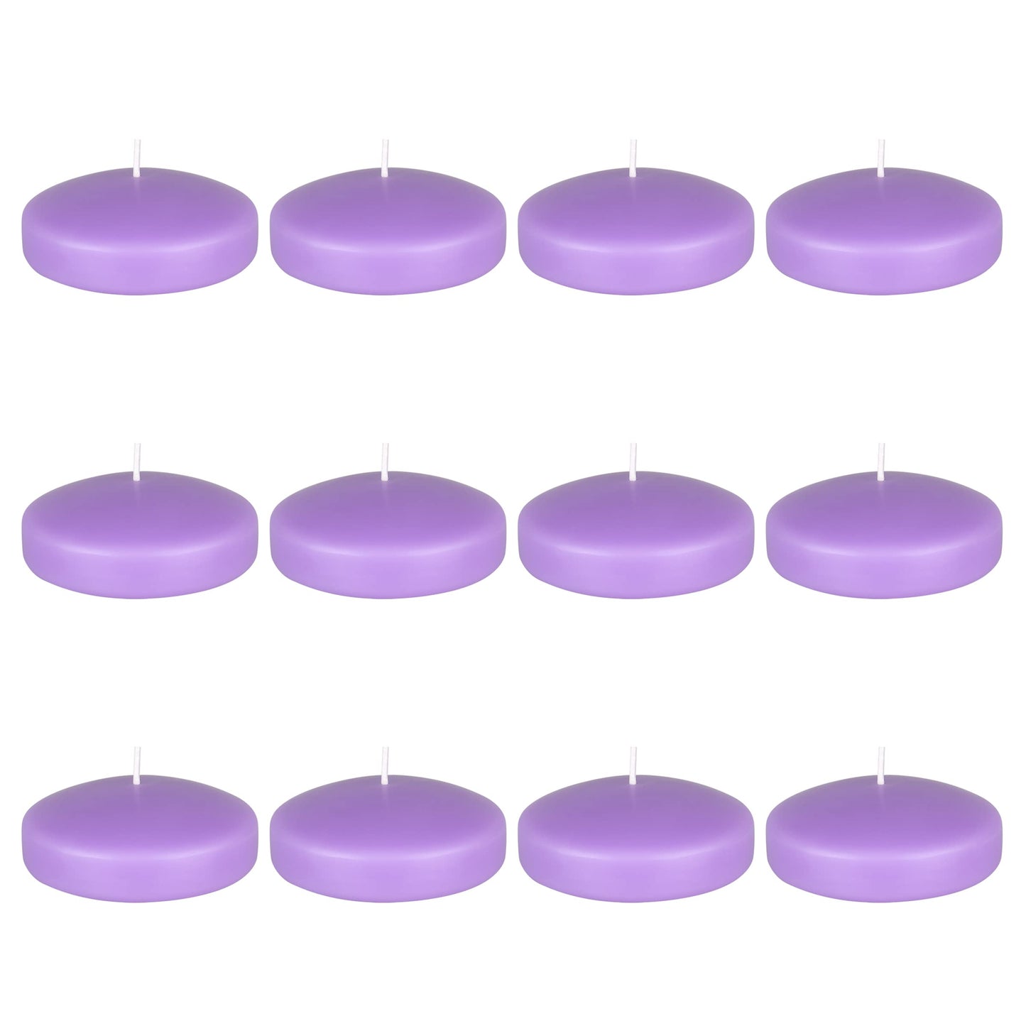 Mega Candles 12 pcs Unscented Lavender Floating Candles, Hand Poured Wax Candle 3 Inch Diameter, Home Décor, Wedding Receptions, Occasions, Festivities, Events, Meditations, Tranquility, Spa
