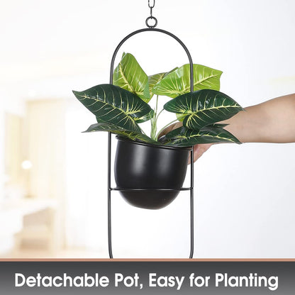Eco Joy Shineloha 2 Pack Hanging Planters for Indoor Plants with 5.5" Pot + Ceiling Hook | Black Hanging Planter, Metal Plant Hanger, NO Plant incld