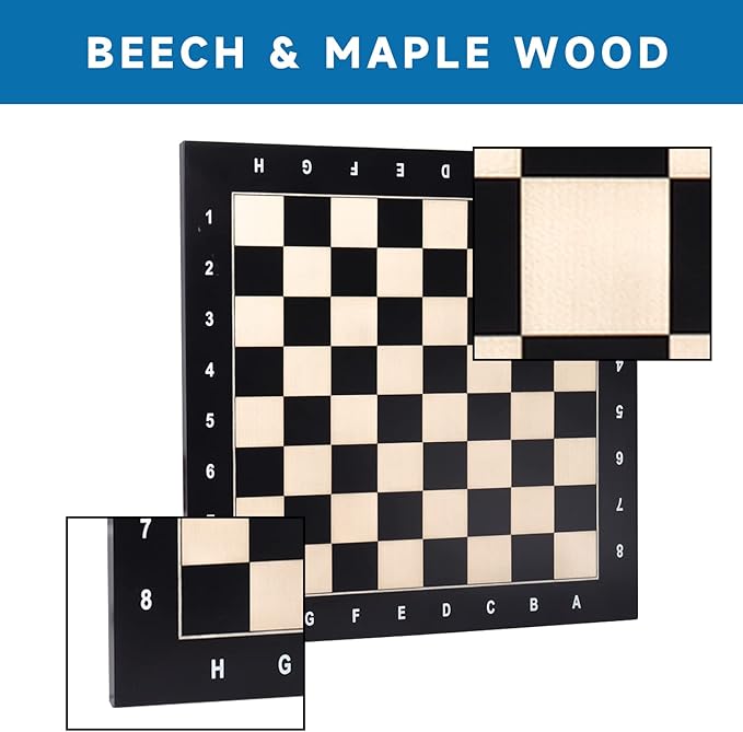 GSE Games &amp Sports Expert Professional Tournament Chess Board Only Beech &amp Maple Inlaid Chessboard Chess Board for Beginners Kids Adults (Extra Large: 21.25/ Square: 2.25 Black)