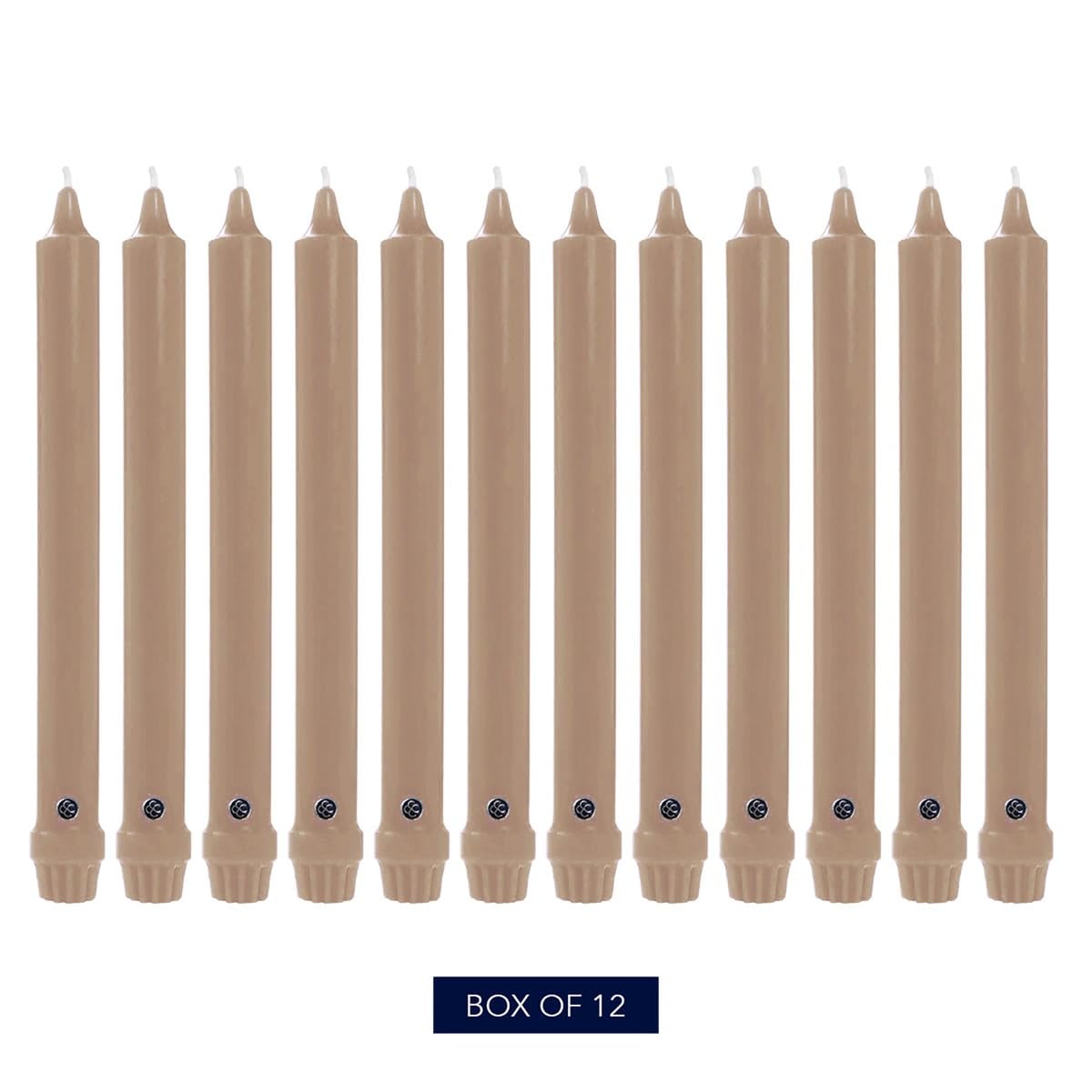 Colonial Candle Unscented Taper Candle, Classic Collection, Mocha, 8 in, Pack of 12 - Up to 6 Hours Burn