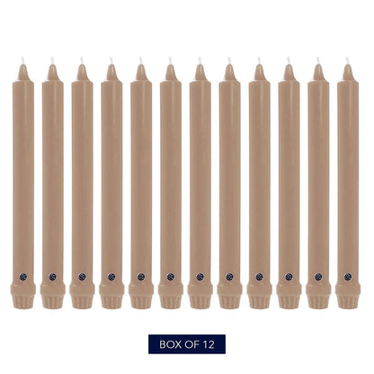 Colonial Candle Unscented Taper Candle, Classic Collection, Mocha, 8 in, Pack of 12 - Up to 6 Hours Burn