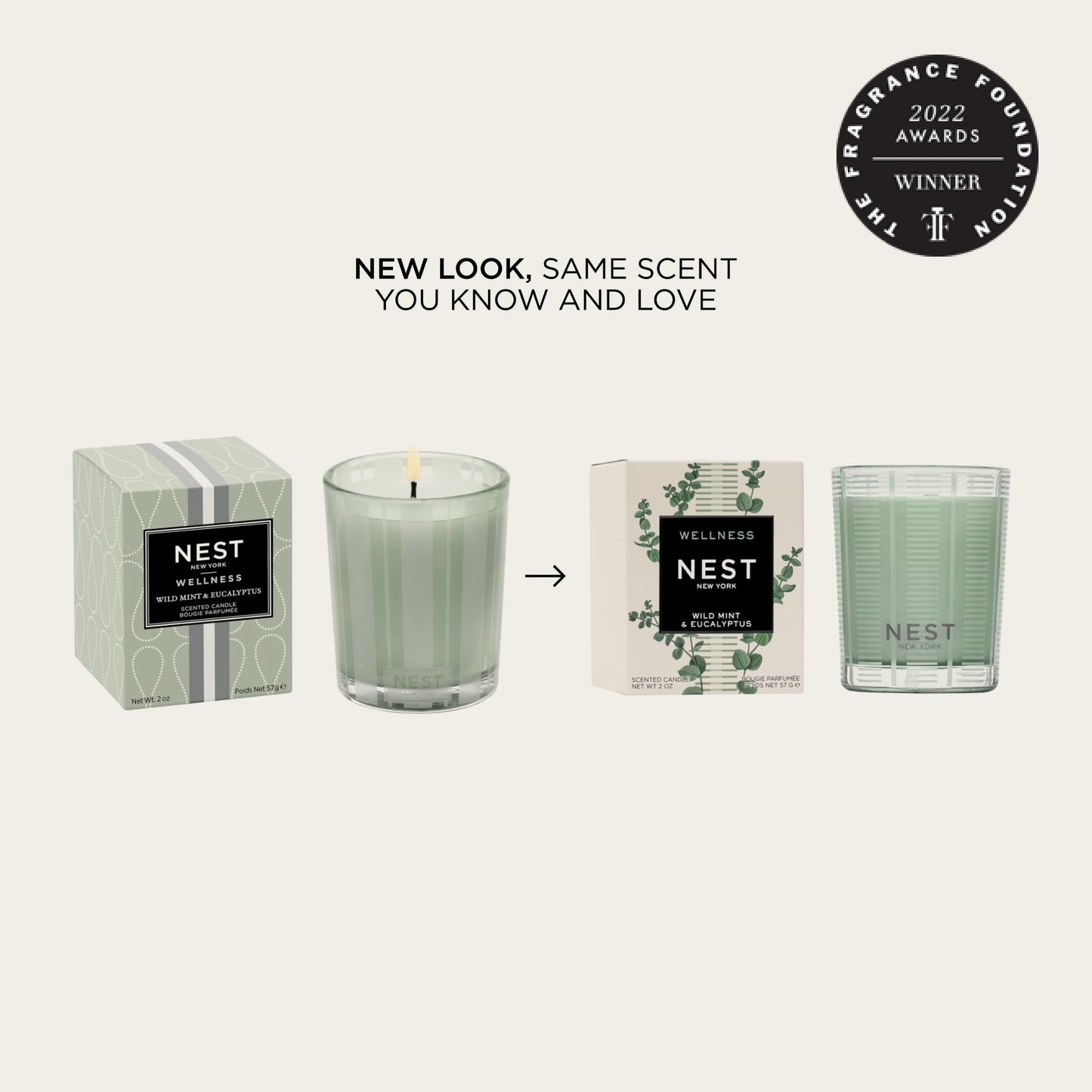 NEST New York Scented Votive Candle, Wild Mint & Eucalyptus - 2 oz - Up to 28-Hour Burn Time - Reusable Glass Vessel