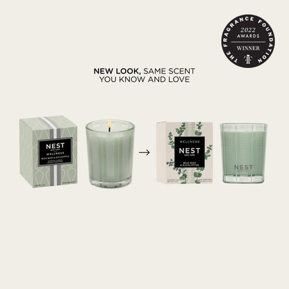 NEST New York Scented Votive Candle, Wild Mint & Eucalyptus - 2 oz - Up to 28-Hour Burn Time - Reusable Glass Vessel