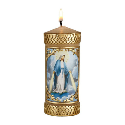 Needzo Hand Crafted Our Lady of Grace Catholic Prayer Candle, Unscented Decorative Candles for Devotional, Religious Gifts for Christian Families, 4.75 Inches