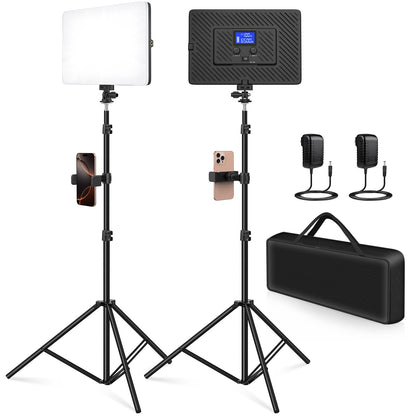 Kmasic 2 Pack Led Video Light Kit, 4000mAh Rechargeable Lithium Battery, Light Panel 2500k-8500k 2200Lux 79 inches Light Stand for Studio Photography Light Video Recording Game Live Streaming