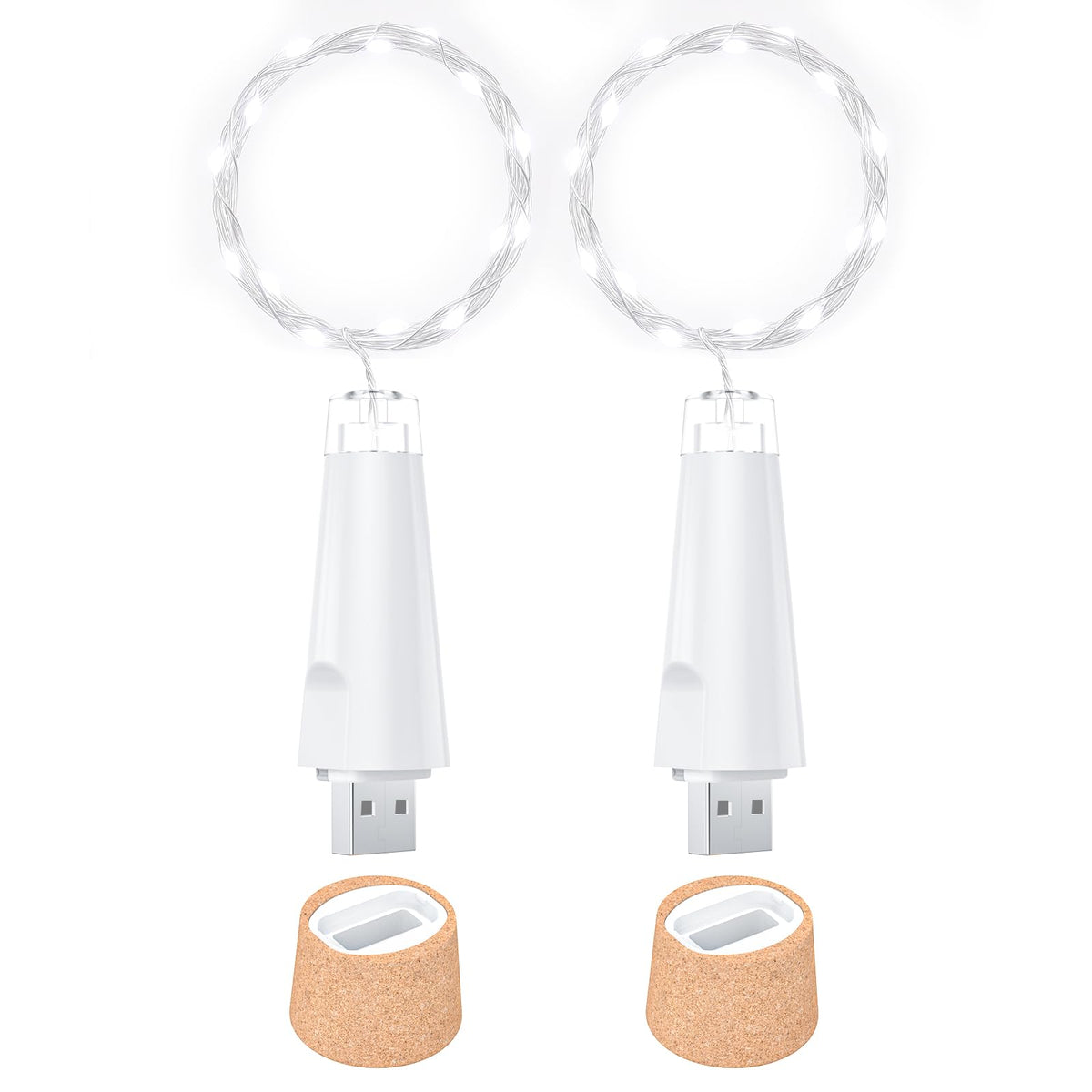 Ceepko USB Bottle Lights, Rechargeable Cork LED String Lights, 20 LEDs, 2 Pack, Cool White, Model: BOTTLE_LIGHT001