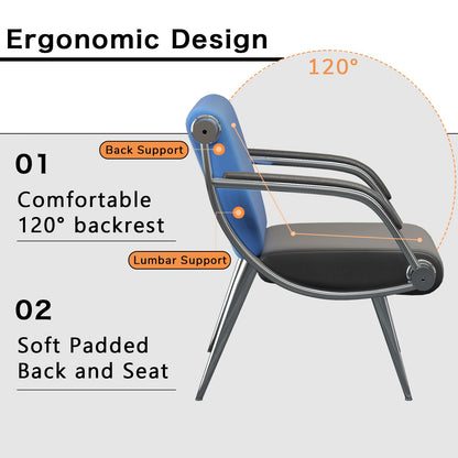 wonline 3 Seat Waiting Room Chair with Armrest PU Leather Office Furniture, Office Guest Seating Lobby Conference Reception Chairs for Airport Clinic Hospital Bank Salon Barber(Blue&Black)