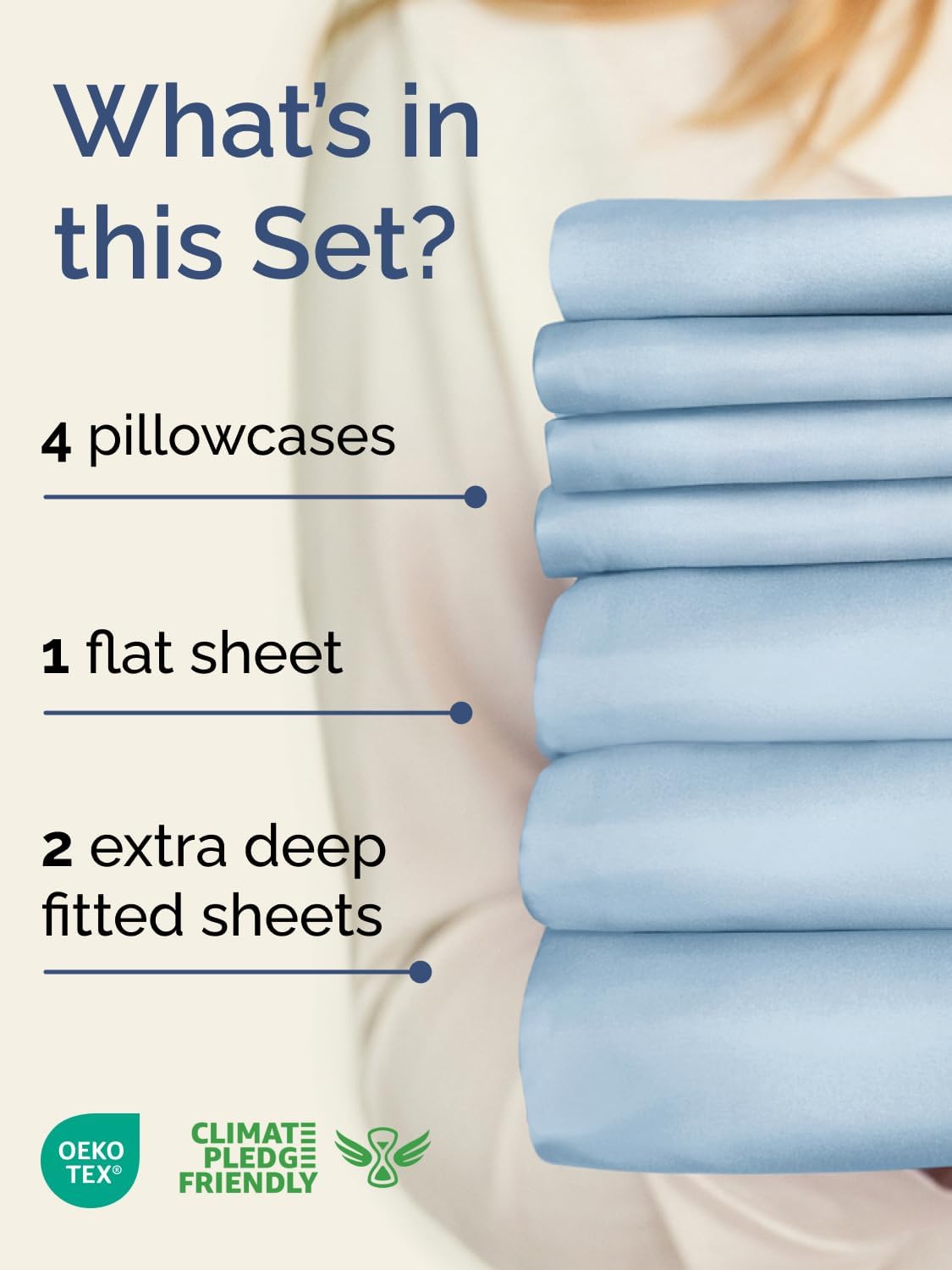 Skiennix Extra Deep Split King Sheet Set - 7 Piece Cooling Luxury Bedding - Soft, Wrinkle-Free, Sky Blue