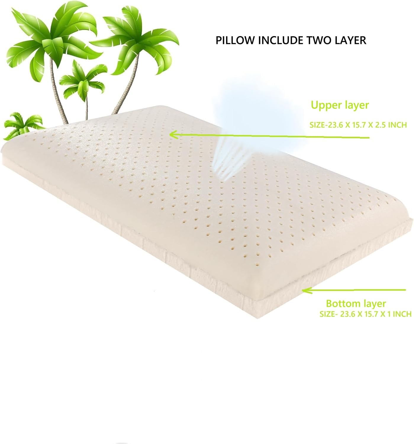 SUQ I OME Adjustable Slim Sleeper -Thin Flat Latex Pillow for Sleeping with 2 Removable Layers 3 Heights(1'', 2.5'', 3.5''), for Stomach, Side and Back Sleepers,Twill White