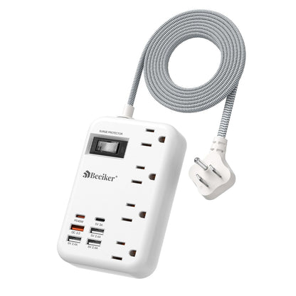 6 USB(2 USB C) Purple Travel Power Strip- 5Ft Lavender Extension Cord with 24W USB Charging Station and 4 Outlets, Purple Desk Accessories with Surge Protector for Cute Kawaii Office Dorm Room