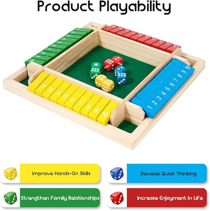 Shut The Box Game: 2-6 Player Wooden Board Math Game with 2-12 Dice | Educational Family Night Entertainment | Classic Pub Style | Funny Family Board Games (Walnut-6 Players)