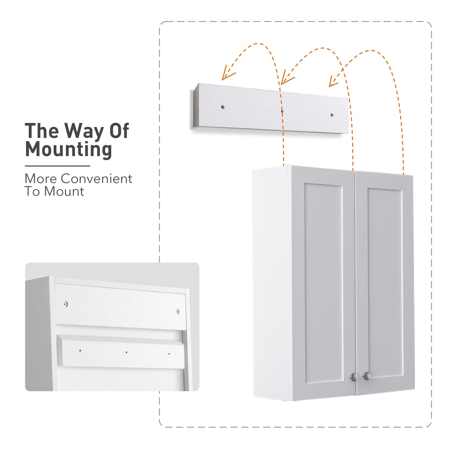 VANIRROR White Wall Mount Cabinet, MDF Over the Toilet Storage Cabinet with Adjustable Shelves, Space Saver 2 Door Medicine Cabinet for Bathroom Laundry Kitchen, 19x 27in, No Paint Odor