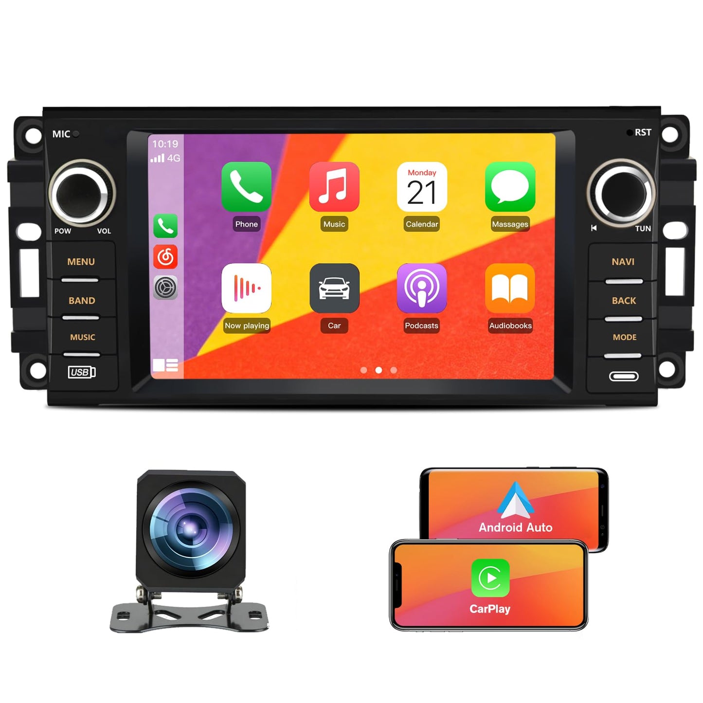 AWESAFE Car Stereo for Jeep Wrangler Jeep Patriot Compass Dodge Ram 1500 2500 3500, 7 Inch Android 13 Jeep JK Carplay Android Auto Bluetooth GPS Navigation Touch Screen Head Unit with Backup Camera