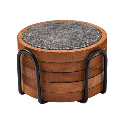 Wood Coaster for Drinks, Set of 5, Absorbent and Insulation Felt Stackable Cup Holders, Coasters for Wooden Table,4.15 inch
