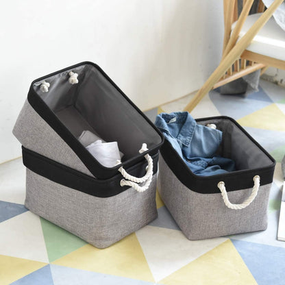 TheWarmHome Storage Basket - 16x12x8 Inch Fabric Organizer Bins for Shelves | Grey & Black