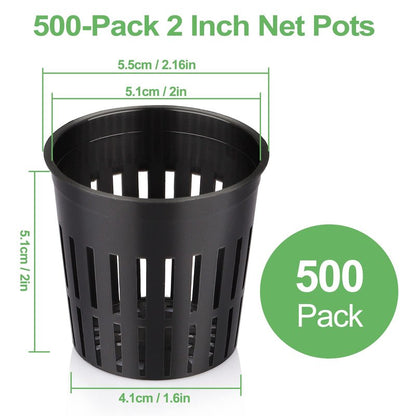 Reeooue 500-Pack 2 Inch Hydroponics Net Pots - Slotted Mesh Net Cups for Plant Growing System - Self Watering Baskets for Indoor and Outdoor Plants, Hydroponics Supplies Kit