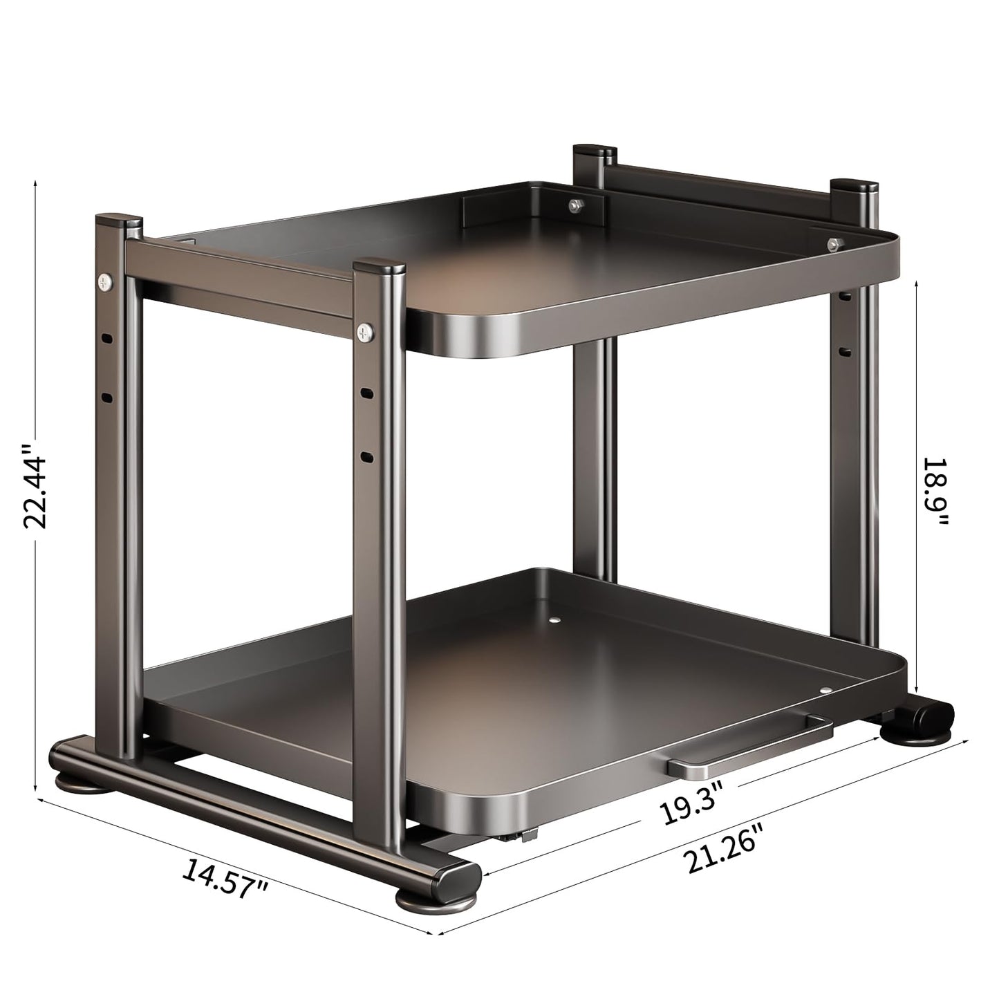 PureBox Adjustable Height Microwave Stand, Heavy Duty Metal Kitchen Appliance Shelf with Slide Out Storage for Air Fryer, Coffee Maker & Small Appliances